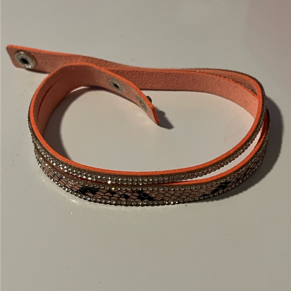 Yik Fung PeachyPink & Silver Rhinestone Snakeskin Design Wrap Womens Bracelet